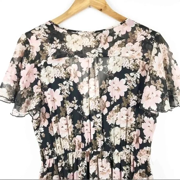 Band of Gypsies Women's Floral V-Neck Midi Dress Black Pink - Picture 12 of 14